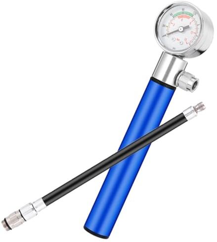 HYTROVE Bomba de Aire Manual Portátil de Aluminio para Bicicleta y Balones Deportivos, con Medidor de Presión Integrado, Color Azul, Inflador Multiusos para Baloncesto, Fútbol
