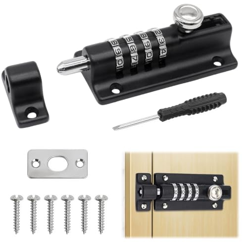 Cerrojo de combinación,120mm Perno de Bloqueo de Combinación con Tornillos Antisabotaje, Cerradura de Seguridad para Cobertizo Jardín Garaje Trastero