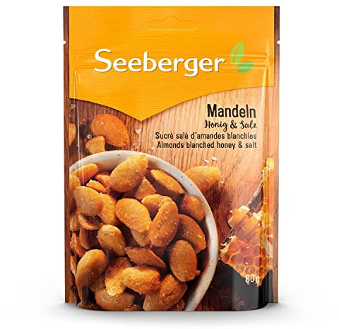 Seeberger Mandeln Honig & Salz 13er Pack: Honigsüß trifft nussig-salzig - halbierte Mandelkerne als handlicher Begleiter für unterwegs - geröstet & gesalzen, vegetarisch (13 x 80 g)