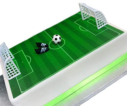 Orange Trading Dartmouth LTD A4 Edible Decor Icing Sheet Football Pitch Wallpaper + NON-EDIBLE Football Ball, Boots and Goal Posts Cake Topper Decoration