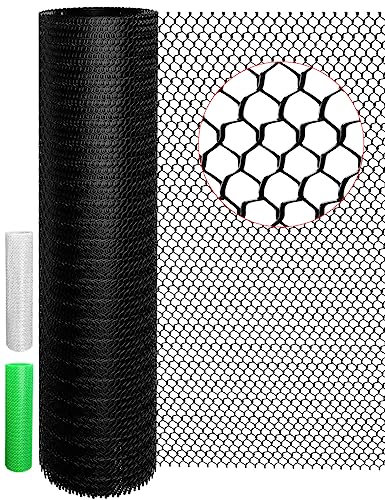 16In x 15Ft Plastic Chicken Wire Mesh Fencing With 20pcs 8 Zip Ties Heavy Duty Hexagonal Chicken Wire for Cat Dog Fencing, Garden Fence, Aquarium, Moss Pole, Aperture 0.4'', Rustproof, Easy to Cute
