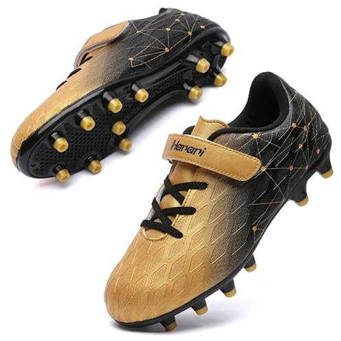 Zapatos de Fútbol Niño FG/AG Botas de Fútbol Cesped Artificial Zapatillas de Fútbol Entrenamiento Adolescentes Profesionales Aire Libre Deporte Atletismo Training Unisex Oro Negro EU37