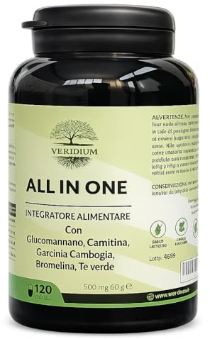 Integratore Alimentare All in One - con Glucomannano, Garcinia Cambogia, Bromelina, Carnitina, The verde