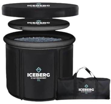 ICEBERG - XL 450L Ice Bath Tub with Bag, Lid & Cover - Large Outdoor Portable Plunge Pool - Cold Water Therapy Pod - 5 Layers - 8 Support Legs, Large Capacity