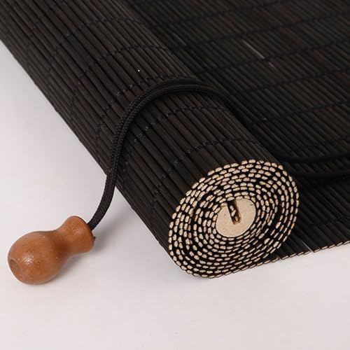 MZZHEDIE Retro Bambusrollo Blickdicht,Natürlicher Bambusvorhang,Verdunkelungsrollos,Holzrollo Jalousie,Sichtschutzvorhänge aus Bambus für den Innen- und Außenbereich,Schwarz (45×110cm/18×43in)