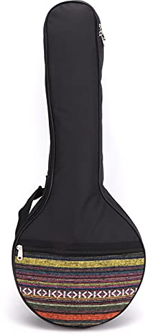FLEXMAN Banjo Tasche für 4 Saiten, 63,5 X 26,9 X 7,6 cm, Ethno Stil, für Ukulele, Uke, Konzert, Stimmbarer Gurt mit Baumwollpolsterschicht, Schützt Den Banjo Körper, Musikinstrumen