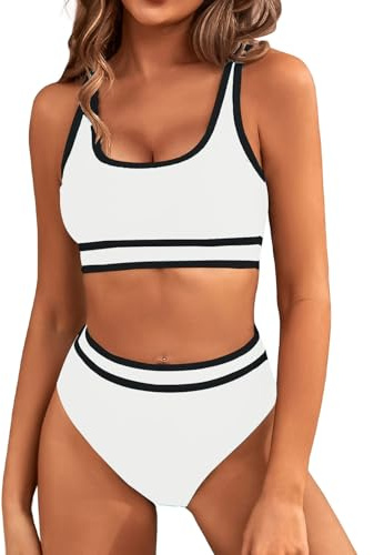 Genfien Maillot de Bain Femme 2 Pieces Push Up Ensembles Bikini Taille Haute Rembourré Bikini Deux Pièces Maillot de Bain Dos Nu Beachwear de Sport Été