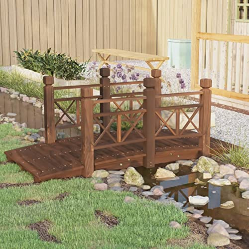 ShGaxin Gartenbrücke mit Geländer 150x67x56 cm Massivholz Fichte, Teich Deko, Deko Garten, Teichbrücke, Garden Bridges, Gartendekoration Groß363360