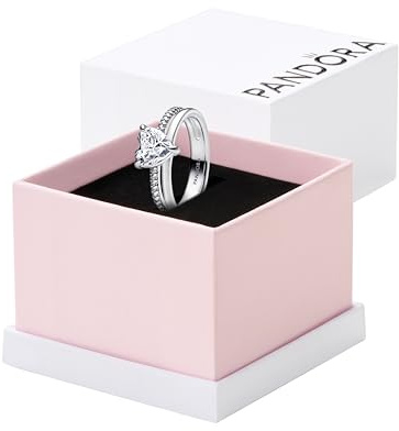 PANDORA Anello da donna in argento a doppia trave con cuore 193100C01, 52/16,6, Argento sterling, Zirconia cubica