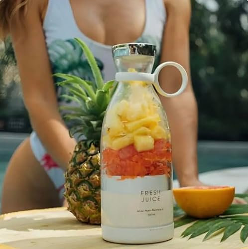 Blender Smoothie, 350ML Mixeur Blender Portable Mini, Fresh Juice Blender Bouteille, Smoothie Mixer Bottle Multifonctionnel Personal Bottle avec USB Rechargeable, MIXEUR portable (Blanc)