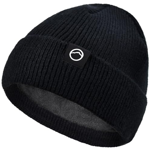 Rosoz Gorro de punto para hombres y mujeres, gorro de cráneo con forro polar cálido, forro polar, gorro de punto de invierno, juego de calentador para el cuello para clima frío, Negro , 62-64