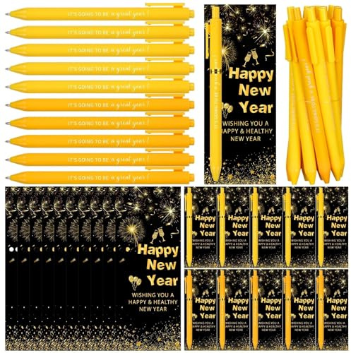 Uoeo 24 Sets 2026 New Year Eve Party Supplies for Guests Inspirational Ballpoint Pens with Happy New Year Cards Lunar New Year Gifts Bulk for Employee Coworkers Team Nurse Teacher Friends Family