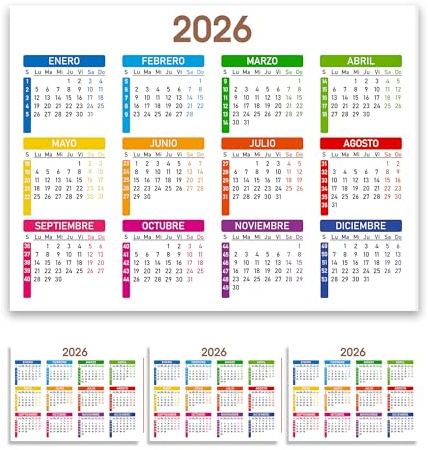 Calendario 2026 Nevera con Imán | Tamaño 20 x 15 cm | Planificador Anual Colorido con Semanas Numeradas | Organizador de Tareas, Vacaciones y Eventos | (2026, Español)