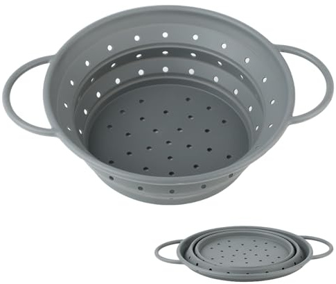 Passoire Pliable 28x22.5cm - Passoire de Cuisine en Silicone Rétrécissable, Résistante à la Chaleur et Lavable au Lave-Vaisselle, Sans BPA pour Pâtes, Légumes et Fruits, Idéale pour Cuisine et Camping