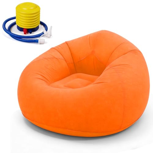 Zinueen Sofá hinchable y puf hinchable, cómodo sofá plegable para salón, camping y jardín, inflable rápido y lavable, sillón individual para relajación y ocio (naranja)