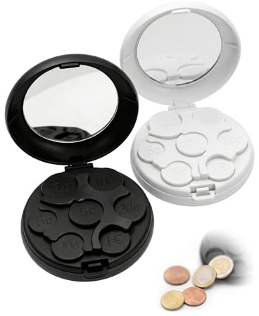 BCHKO Coin Sorter, Pack of 2, Black and White, Practical Coin Box for Change Storage & Clear Organisation, with Non-Slip Base for Desk and Kitchen