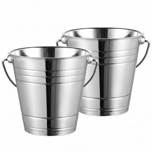 Secchiello per vino, confezione da 2 secchielli per ghiaccio in acciaio inossidabile da 3000 ml, secchielli per bevande in metallo con manici ergonomici e base stabile per vino champagne, argent