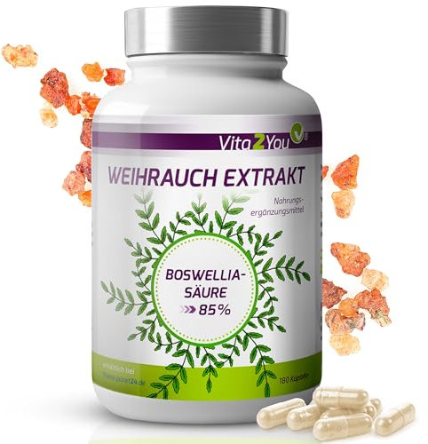 Vita2You Weihrauch Extrakt 600mg - 180 Kapseln - 85% Boswelliasäure - indischer Weichrauchextrakt - Hochdosiert - Premium Qualität