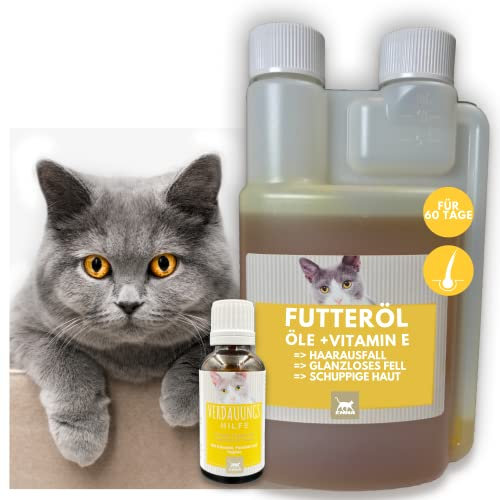 Leinöl Barf Öl für Katzen - Omega 3 & 6 Barföl aus: Leinöl Distelöl Wallnussöl I Futteröl + Vitamin E I Futter Barf Zusatz reich an Omega 3 Omega 6 Fettsäuren ohne Zusätze I Fell Haut Energie 0,25l