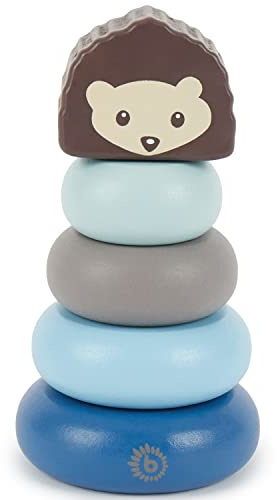 Bieco Stapelturm Holz Igel | 13,5 cm, Blau | Stapelturm ab 1 Jahr | 5 TLG. Steckpyramide | Modernes Stapelspiel | Farbring Pyramide | Ringturm | Stapelringe | Holz Pyramide
