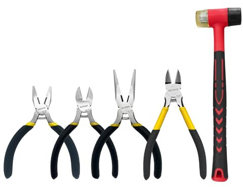 BOOSDEN 4-teiliges Zangen-Set mit 25 mm Gummihammer, 12,7 cm Drahtschneider, 12,7 cm Spitzzange, 12,7 cm Diagonalschneider
