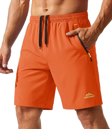 TACVASEN Mens Running Shorts Breathable Workout Training Shorts with Zip Pocket Orange,36