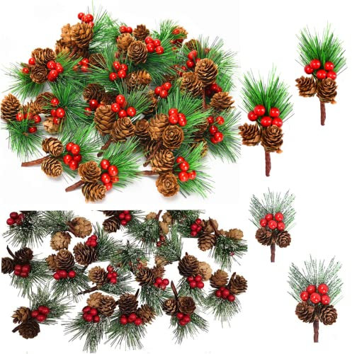 SIYOMG Pignoni di pino, 20 plettri artificiali di Natale a base di pigne, aghi di pino verde rami per Natale, decorazione floreale, ghirlanda per vacanze