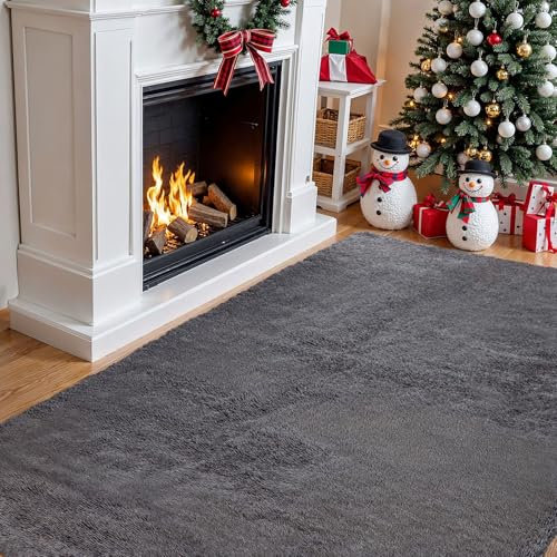 jianandi Teppich Wohnzimmer, Flauschige Weiche Teppiche für Schlafzimmer, Hochflor Waschbare Bettvorleger, Moderne Anti-Rutsch Teppich für den Eingangsbereich, Grau, 80 x 150 cm
