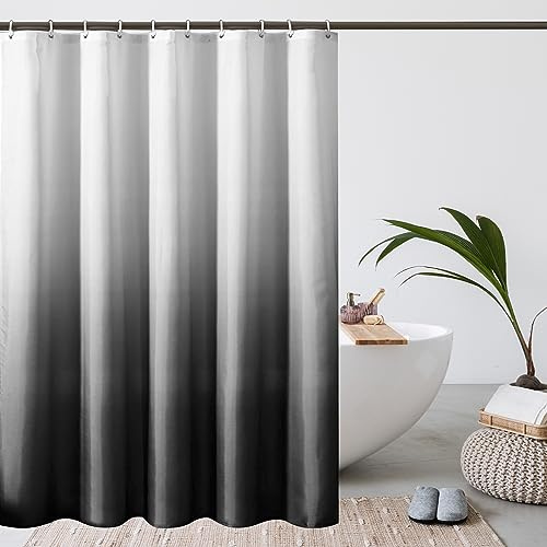 WELTRXE Shower Curtains For Bathroom, Ombre Black 180x180cm Shower Curtain Set With 12 Hooks, Weighted Hem, Water Resistant Quick Dry Polyester Bathtub Tub Curtain,Mould & Mildew Resistant, Washable