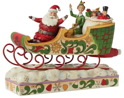 Enesco Figura de Elfo de Jim Shore Que difunde alegría navideña (Amigo y Papá Noel en Trineo)