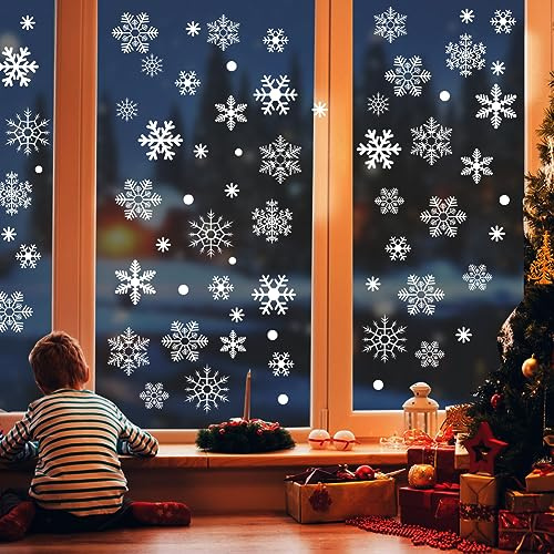 AUAUY 302PCS Christmas Window Stickers, Snowflakes Window Cling, 10 Sheets | Decoration for Window Panes, Reusable Static Adhesive PVC Stickers, Winter Snowflakes Merry Christmas Decoration