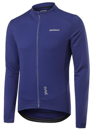BERGRISAR Camiseta Ciclismo Hombre Manga Larga Maillot Bicicleta de Carretera Montaña Ropa MTB para Primavera Otoño, Azul Oscuro L