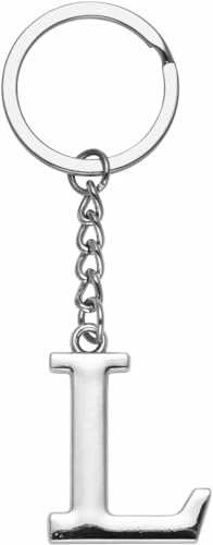 LUODAN Cadeau Femme Homme Porte-clés, Argent A-Z 26 lettre initiale pendentif porte-clés-Cadeaux Sœurs Amitié Collègue Papa Marraine Parrain idées Cadeaux Meilleur Ami Anniversaire (L)