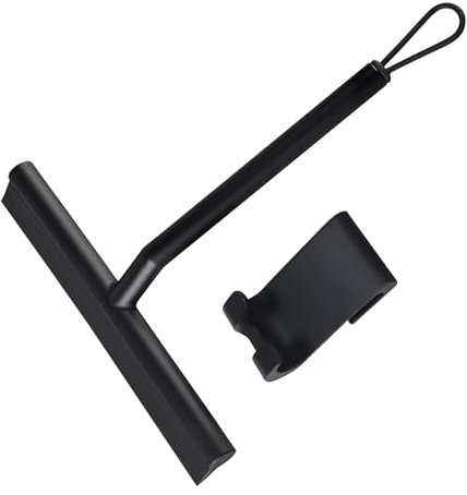 Anei Shower Squeegee Multi Cleaner with Hook & Lanyard Window Glass Scrape Mirror Screen Wiper for Bathroom Kitchen Mirror Car Window Door Glass Cleaning and Furniture 21cm (Black)