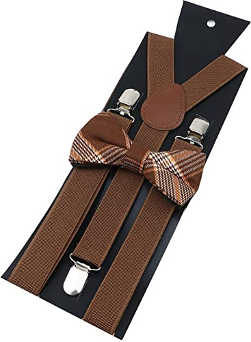 Tirantes for Hombre,Juego de Tirantes con Pajarita Roja y Azul a Cuadros de algodón, Traje de Esmoquin for Hombres y Mujeres, Tirantes Unisex, cinturón con Espalda en Y Ajustable for Boda de Mariposa