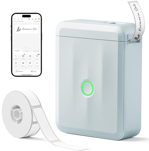 NIIMBOT Etikettskrivare, mini Bluetooth D110_M självhäftande etikettmaskin, bärbar märkningsmaskin, etikettskrivare, tryckbredd 15 mm, kompatibel med iOS Android för hem, kontor (blå)