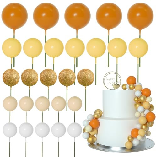 ASTARON 50 Stück Tortendeko Kugeln Cake Topper, Mini-Ballons Tortenaufleger für Hochzeit Party Babyparty Geburtstag Torte Dekorieren(Orange-Gelb-Serie)