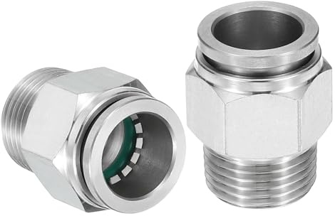 sourcing map Lot de 2 raccords à pousser pour connecter, en acier inoxydable 304 PC mâle droit 1,27 cm OD x 3/8 NPT filetage Push to Connect Raccord pneumatique Push Lock
