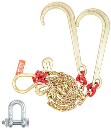 VEVOR G80 V Bridle Chain, 5/16 x 2' Towing Chain Bridle with 15 J Hooks and Grab Hooks, Heavy Duty Transport Tow Chain Bridle with 10800 lbs Safe Working Load for Flatbed Truck Wrecker Recovery