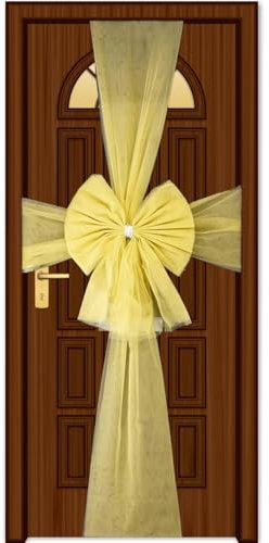 SHATCHI Christmas Door Bow – Gold 7.5m Diamante Giant Bow Door Cover - Front Door Decorations for Xmas Wedding, Baby Shower Outside Home Decor