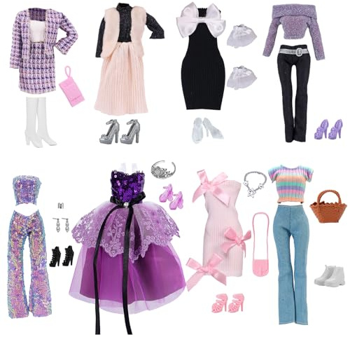 25 vêtements et Accessoires pour poupées, compatibles avec11,5 Pouces 1 Robe de soirée 1 Ensemble de Mode, 1 Costume à Paillettes 1 Costume de Pull 3 Robes 3 Sacs à Main 8 Chaussures 1 Couronne 3