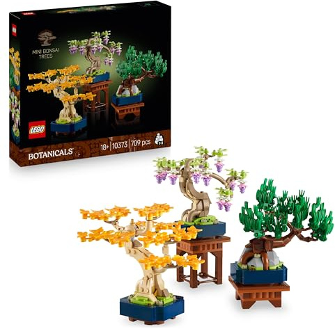 LEGO Botanicals Mini Bonsaïs - Set de Construction pour Adulte - 3 Plantes Artificielles avec Supports : Ginkgo, Pin Noir & Glycine - Maquette DYI pour Décoration Intérieure - Cadeau Original 10373