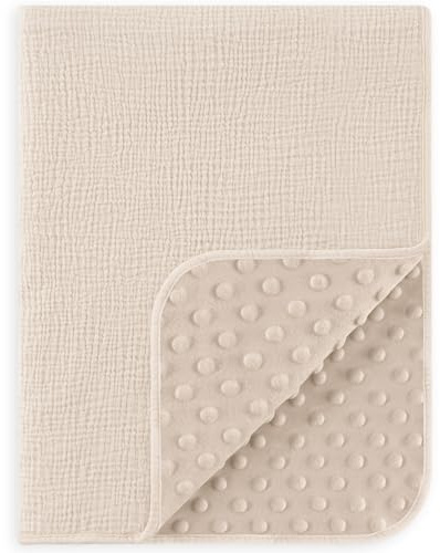 Susurration Couverture Bébé Et Enfant Et Coton Douce en Minky pour Lit Bebe 75x100 cm,Multifonctionnel Bilatéral pour Landaus Plaid Bebe Couvertures (Beige)
