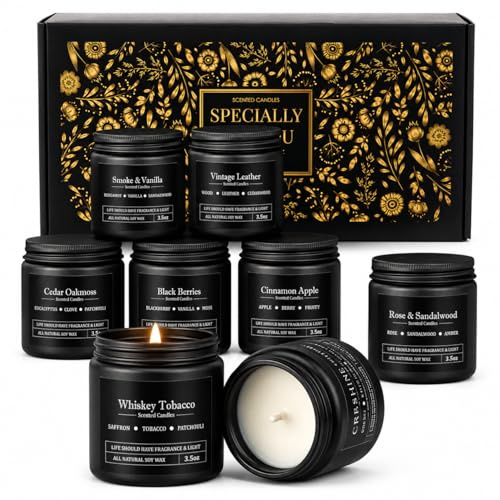 Juego de 8 Velas Perfumadas Regalos para Hombres de Cumpleaños para él,Vela en Tarro de Agradecimiento en Vidrio para Padre,Marido,Hermano,Regalar Navidad para Familiar Amigos