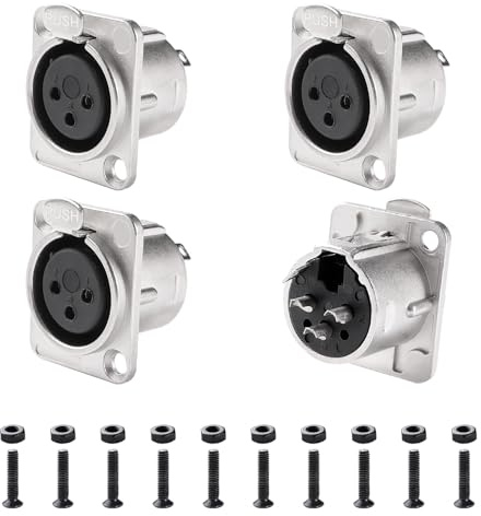 KUOQIY 4 Piezas Adaptador de Audio Montaje en Panel XLR de 3 Pines, XLR Hembra Conectores de Montaje en Panel de Chasis Serie D, con Tornillo, Carcasa de Metal Plata