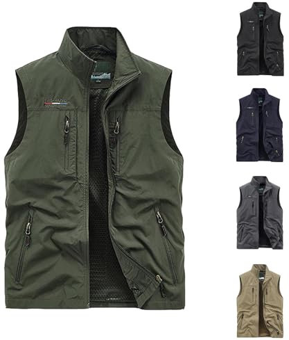 Weste Jungen 164 Sommerweste Herren Ärmellose Sommer Leicht Anglerweste Softshell Mit Vielen Taschen Kurz Outdoor Pullunder Ärmellos Sportlich Jacke Dünne Grün 3XL