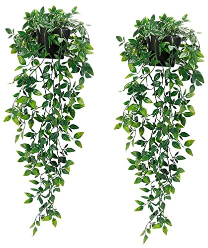 HEALEEP 2piezas Plantas Artificiales Colgantes Realistas Enredaderas Decorativas con Maceta para Interior Jardín Sala y Boda Sin Mantenimiento Verde Natural