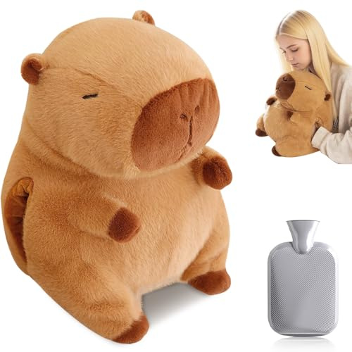 SGZIOO Varmvattenflaska med mjukt överdrag, 500 ml Capybara värmeflaska, avtagbar varmvattenflaska med överdrag, söt Capybara gosedjur värmeflaska, köldskydd för barn och vuxna