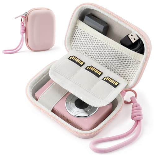 TYSORETY Camera Case for Digital Camera CAMKORY DC403 FHD 1080P/ Kodak PIXPRO FZ55/ FZ45, Small Travel Compact Camera Holder with Mesh Pocket for Accessories SD Card (Pink)