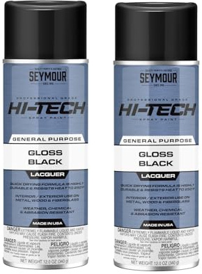 16-815 Hi-Tech Lacquer—Gloss Black (12 oz, 2-Pack / 24 oz Total) | General Purpose Lacquer Spray Paint for Metal, Wood & Fiberglass